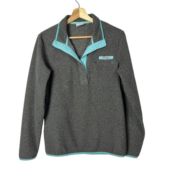 Columbia PFG Gray & Blue Half Snap Button Fleece Sweatshirt M - Picture 1 of 4
